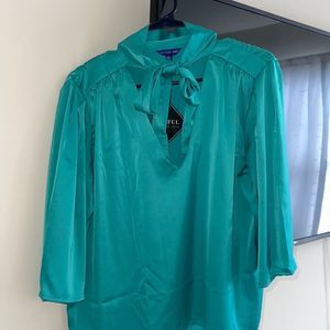 Flowy turquoise blouse/ adjustable bow